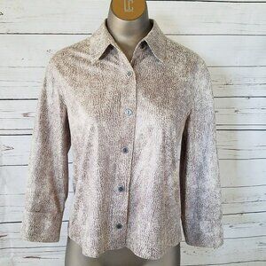 Chico's Women's Faux Leather Button Down Long Sleeve Brown Top Size 1